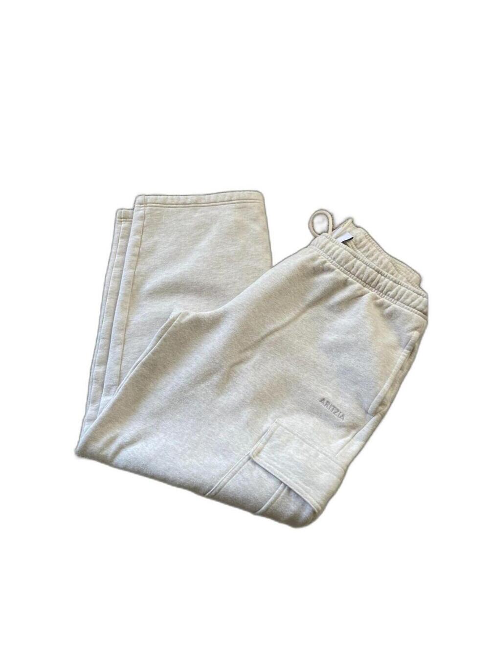 Women's Aritzia Sweatfleece Mega Fit cozy Fleece Sweatpants beige gray L Large